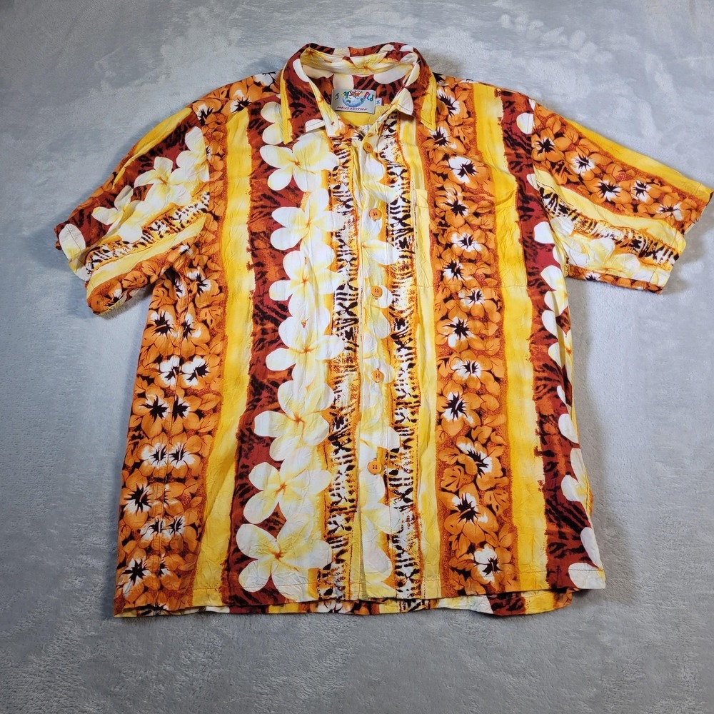 Jams World Shirt Mens Medium Multicolor Plumeria Hawaiian Rayon Short Sleeve USA